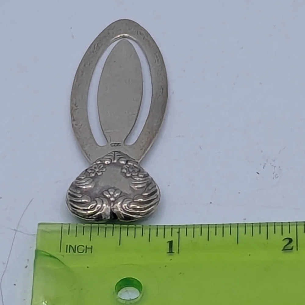 Art Nouveau Sterling Silver Ornate Repousse Heart Bookmark - Book Lovers Gift